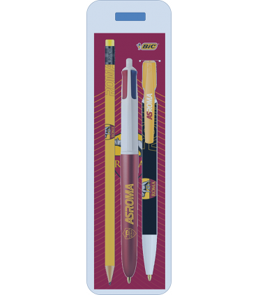 Kit Scrittura BIC con Penna MEDIA CLICK, Matita e PENNA 4 COLORI A.S. Roma